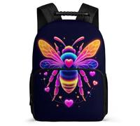 TPISLI Bee School Bag for Kids and Teens Ages 6-10 Heart Shape Motif Bookbag for Boys Girls School Years 1-4, Lightweight Side Pockets Outdoor Day Trips
