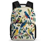 TPISLI Bird Print School Backpack for Children Primary School Plant Leaf Rucksack Year 3-6 Kids and Teens, Padded Back Sturdy Handle Daily Essentials