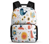 TPISLI Birds Fox Motif Daypack for Boys 7-11 Year Olds Sun Flowers Backpack for Children School Years 1-4, Soft Felt Details Side Pockets Outdoor Day Trips