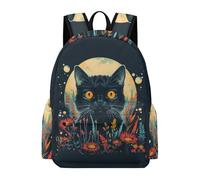 TPISLI Black Cat Backpack Boys Girls Age 8-14 School Bag Animal Moon Kitten Rucksack for Daily Classes, Lightweight 15.6 Inch Laptop Bag for Books and Outdoor Use and Outdoor Study Days