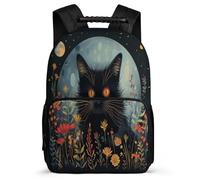 TPISLI Black Cat Moon Bookbag for Students 6-11 Years Kitten Daypack for Kids and Teens Primary Classes, Lightweight Adjustable Straps Travel Daily Use