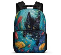 TPISLI Black Kitten School Backpack for Boys Girls Age 7-12 Animal Cat Backpack for Kids and Teens School Years 1-4, 1680D Fabric Soft Felt Details Daily Essentials
