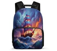 TPISLI Boat Pattern School Backpack for Girls School Years 1-4 Sailboat Rucksack 7-11 Year Olds Girls Boys, Adjustable Straps Side Pockets Outdoor Day Trips