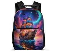 TPISLI Boat Pattern School Bag Primary School for Kids and Teens 7-11 Year Olds Sailboat Backpack Students, Side Pockets Padded Back Outdoor Day Trips