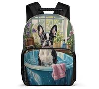 TPISLI Boston Terrier Dog School Backpack for Kids 7-11 Year Olds Puppy Daypack for Girls Boys Primary Classes, Soft Felt Details 1680D Fabric Birthday Gift