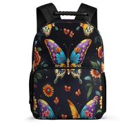 TPISLI Boys Butterfly Florals Motif Daypack Primary Age 6-11 Butterfly Backpack for Kids and Teens Primary School, Soft Felt Details Side Pockets Outdoor Day Trips