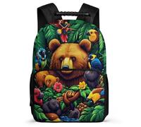 TPISLI Boys Girls Bear Flower Motif School Backpack Age 7-12 Animal Pattern Rucksack for Kids and Teens Primary Classes, Lightweight Soft Felt Details School Travel