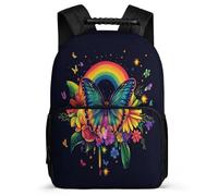 TPISLI Boys Girls Butterfly Pattern Backpack Primary Age 6-11 Rainbows Daypack for Students Primary School, Sturdy Handle Soft Felt Details Daily Essentials