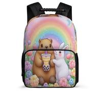 TPISLI Boys Girls Capybara Rainbow School Backpack Age 7-12 Animal Bunny Rucksack for Kids and Teens Primary Classes, Lightweight Soft Felt Details School Travel