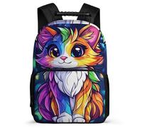 TPISLI Boys Girls Colourful Kitten Motif Backpack for School, Cat Pattern Rucksack Primary Age 6-11, Sturdy Book Bag, Soft Felt Details, Short Trips, Everyday Use