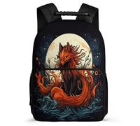 TPISLI Boys Girls Fox Bookbag School Years 2-5 Moon Animal School Bag for Students Primary Classes, 1680D Fabric Lightweight Outdoor Day Trips
