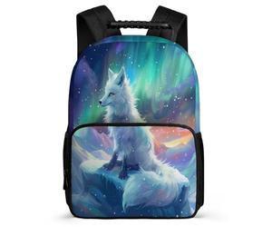TPISLI Boys Girls Fox Design Backpack for School, Animal Aurora Rucksack 8-12 Years, Sturdy Book Bag, Soft Felt Details, Short Trips, Everyday Use