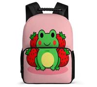 TPISLI Boys Girls Frog Strawberry Motif School Backpack School Years 2-5 Small Animal Daypack for Kids and Teens Primary Classes, Durable Sturdy Handle Birthday Gift