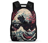 TPISLI Boys Girls Japanese Style School Backpack Primary Age 6-11 Wave Pattern Bookbag for Children Year 3-6, 1680D Fabric Soft Felt Details Daily Essentials