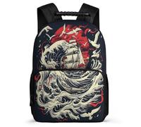 TPISLI Boys Girls Japanese Style Waves School Bag 8-12 Years, Waves Backpack for Students, Durable Rucksack, Sturdy Handle, Outdoor Travel, Day Trips