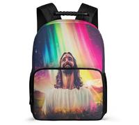TPISLI Boys Girls Jesus Motif School Backpack 8-12 Years Jesus Christian Pattern Backpack for Boys Girls School Years 1-4, Lightweight Soft Felt Details Birthday Gift