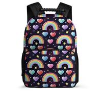 TPISLI Boys Girls Rainbow Hearts Print School Backpack 7-11 Year Olds Rainbow Backpack for Girls Boys Primary School, Durable Soft Felt Details Daily Essentials