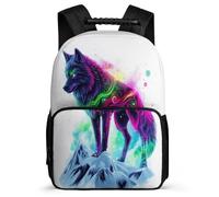 TPISLI Boys Girls Wolve Illustration School Bag Primary Age 6-11, Animal Wolf Design Backpack for Kids, Durable Rucksack, Sturdy Handle, Outdoor Travel, Day Trips