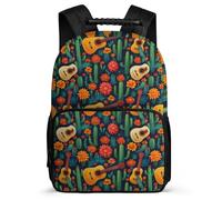 TPISLI Boys Guitar Cactus School Backpack 8-12 Years Flowers School Bag for Kids and Teens Primary Classes, 1680D Fabric Soft Felt Details Outdoor Day Trips