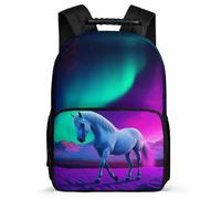 TPISLI Boys Horse Aurora Print Backpack 7-11 Year Olds Horse Animal Rucksack for Kids and Teens Primary Classes, Soft Felt Details Sturdy Handle Daily Essentials