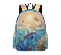 TPISLI Boys Rucksack Ocean Dolphin Girls School Backpack Marine Life Year 4-7 Bag for Primary Classes, Fashion Travel Bag for Books, Lessons and Travel and Outdoor Study Days