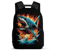 TPISLI Boys Shark Motif Daypack Primary Age 6-11 Marine Creature Backpack for Kids and Teens Primary School, Soft Felt Details Side Pockets Outdoor Day Trips
