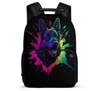 TPISLI Boys Wolf Daypack Primary Age 6-11 Animal Wolve Backpack for Kids and Teens Primary School, Soft Felt Details Side Pockets Outdoor Day Trips