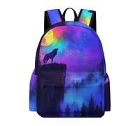 TPISLI Boys Wolf Design Daypack Girls Animal Wolve Print Daypack Secondary School Years 7-10 16.5 Inch Backpack, Lightweight Stylish for Daily Travel Back to School Gift