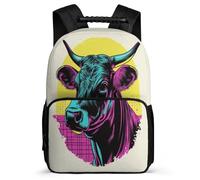 TPISLI Bull Illustration Rucksack for Students Primary Classes Cow Animal School Bag 6-11 Years Kids and Teens, Padded Back Adjustable Straps Daily Essentials