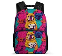 TPISLI Bulldog Dog Pattern School Backpack Age 7-12 for Girls Boys, Animal Puppy Daypack for Children, Lightweight Bag, Side Pockets, Padded Back, Travel Daily Use