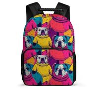 TPISLI Bulldog Dog Pattern School Backpack Primary Classes for Girls Boys Primary Age 6-11 Animal Puppy Backpack Students, Sturdy Handle Adjustable Straps Short Trips