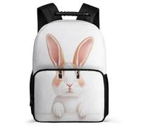 TPISLI Bunny Print School Backpack for Students Junior School Animal Rabbit Daypack 7-11 Year Olds Boys Girls, Soft Felt Details Durable Travel Daily Use