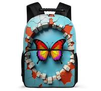 TPISLI Butterfly Print School Bag for Children Primary Age 6-11 3D Daypack for Children Junior School, Soft Felt Details Side Pockets Travel Daily Use