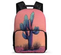 TPISLI Cactus Illustration Rucksack for Children Primary Age 6-11 Plants Cacti School Bag for Kids and Teens Junior School, Soft Felt Details Side Pockets Travel Daily Use