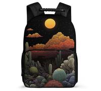 TPISLI Cactus Motif Backpack School Years 1-4 for Students 7-11 Year Olds Plants Pattern Rucksack Kids and Teens, Side Pockets Soft Felt Details Back to School Gift