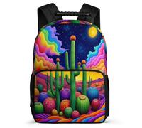 TPISLI Cactus Motif School Backpack for Girls School Years 1-4 Plant Theme Backpack Primary Age 6-11 Kids and Teens, Side Pockets Adjustable Straps Birthday Gift