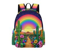 TPISLI Cactus Rainbow Bookbag Boys 8 Year Olds Plant Pattern Rucksack Girls Ages 9-13 Modern Trendy 14 Inch Laptop Rucksack Secondary School Outdoor Travel Use