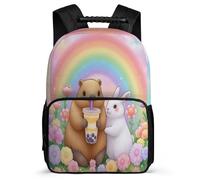 TPISLI Capybara Rainbow Backpack for Children Age 5-10 Animal Bunny Backpack for Kids and Teens School Years 1-4, Soft Felt Details Durable Travel Daily Use