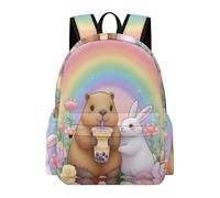 TPISLI Capybara Rainbow School Backpack Kids Ages 7-10 Animal Bunny Daypack Girls Year 3 Trendy Modern 15.6 Inch Laptop Rucksack Outdoor Day Trips Back to School Gift