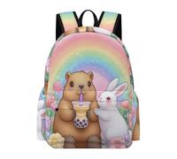 TPISLI Capybara Rainbow School Backpack Kids Ages 7-10 Animal Bunny Daypack Girls Year 3 Trendy Modern 15.6 Inch Laptop Rucksack Outdoor Day Trips Back to School Gift
