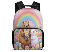 TPISLI Capybara School Backpack for Girls Boys Primary Classes Animal Rabbit Bookbag Age 5-10 Boys Girls, Side Pockets Adjustable Straps Travel Daily Use
