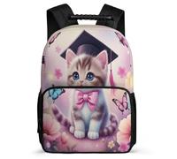 TPISLI Cat Butterfly Design Daypack for Children Primary Age 6-11 Kitten Bookbag for Boys Girls School Years 1-4, Side Pockets Durable Back to School Gift