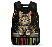 TPISLI Cat Design School Backpack for 5 to 10 Years for Girls, Animal Kitten Print Daypack Students, Lightweight Bag, Side Pockets, Padded Back, Travel Daily Use
