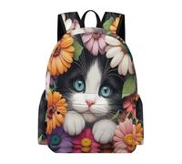 TPISLI Cat Flowers Bookbag Girls 10 Year Olds Animal Kitten Rucksack Kids Year 5-7 Lightweight Durable Spring Outing Backpack Junior School Hiking Day Trips Everyday Use
