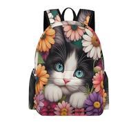 TPISLI Cat Flowers Rucksack Children Age 9 Animal Kitten Daypack Students Year 6 Modern Durable 14 Inch Laptop Rucksack Secondary School Outdoor Travel Daily Carry