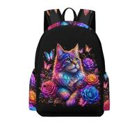 TPISLI Cat Flowers School Backpack Kids Ages 7-10 Animal Kitten Daypack Girls Year 3 Trendy Modern 16.5 Inch Laptop Rucksack Outdoor Day Trips Back to School Gift