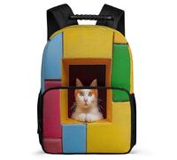 TPISLI Cat Illustration Backpack for Kids Age 7-12, Animal Kitten Design School Bag for Children, Lightweight Rucksack, Side Pockets, Padded Back, Travel Daily Use