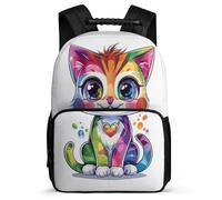 TPISLI Cat Illustration Daypack for Girls Boys School Years 1-4 Kitten Design Backpack School Years 2-5 Students, Soft Felt Details Sturdy Handle Daily Essentials