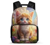 TPISLI Cat Illustration School Backpack 6-11 Years for Girls Boys, Animal Kitten Design Daypack for Kids, Lightweight Bag, Side Pockets, Padded Back, Travel Daily Use