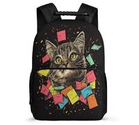TPISLI Cat Motif Backpack for Boys Girls Year 3-6, Animal Kitten Pattern Rucksack for Students, Lightweight School Bag, Side Pockets, Padded Back, Travel Daily Use